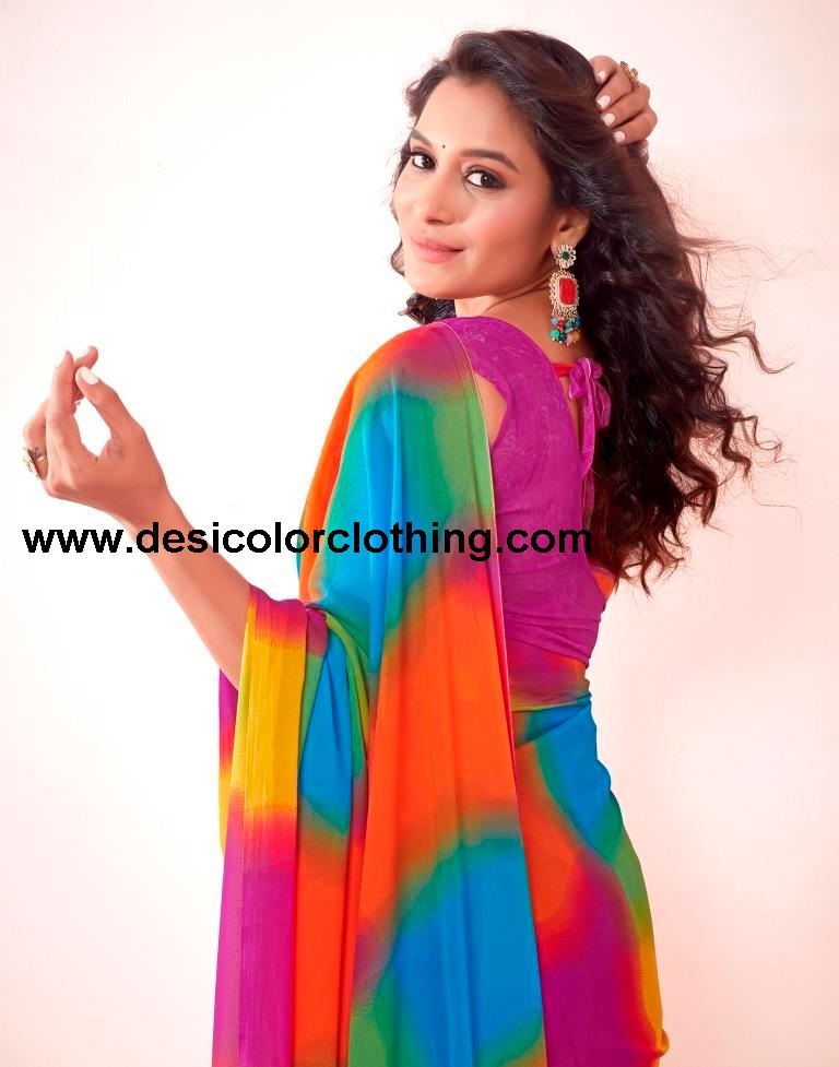 Pink Georgette Printed Saree