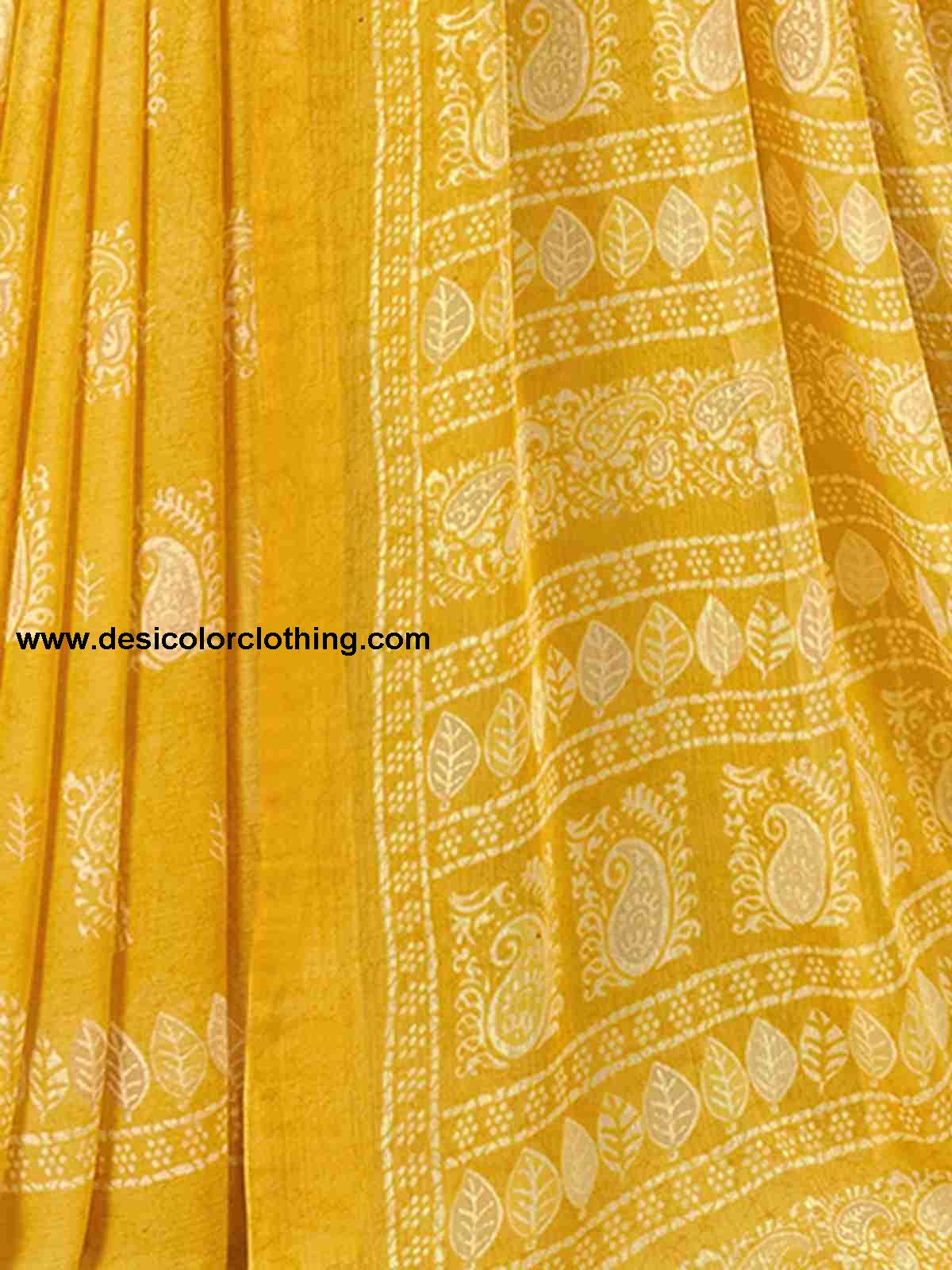 Yellow Chiffon Printed Saree