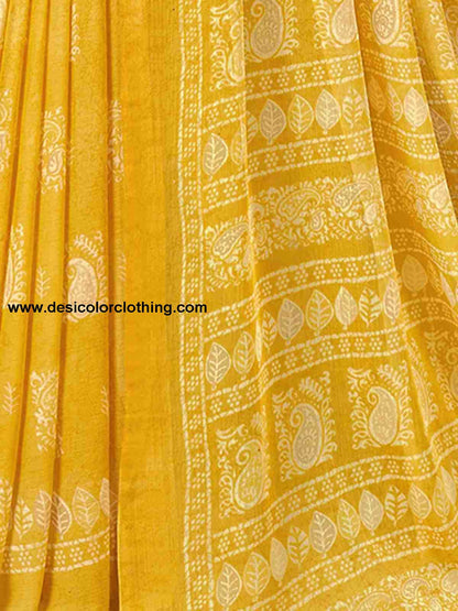 Yellow Chiffon Printed Saree