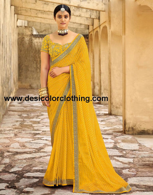 Yellow Bandhani Printed Saree | SLV2302S124