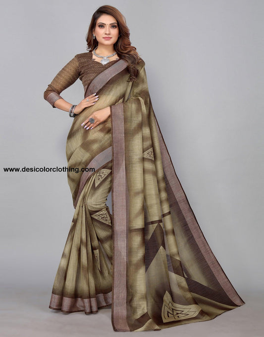Brown Cotton Saree