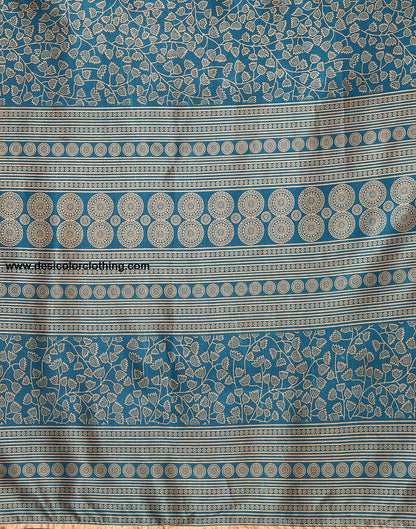 Teal Blue Silk Printed Saree