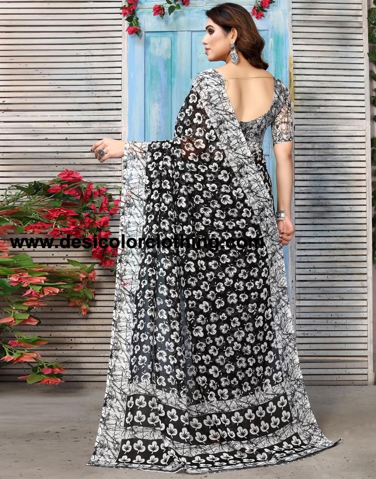 Black Chiffon Printed Saree