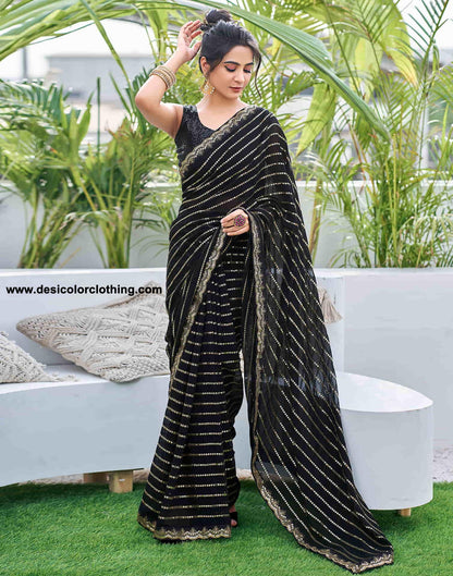 Black Georgette Sequence Saree