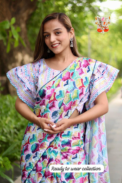 Product Image - Elegant Chinon Silk Saree - Ready to Wear Ethnic Collection