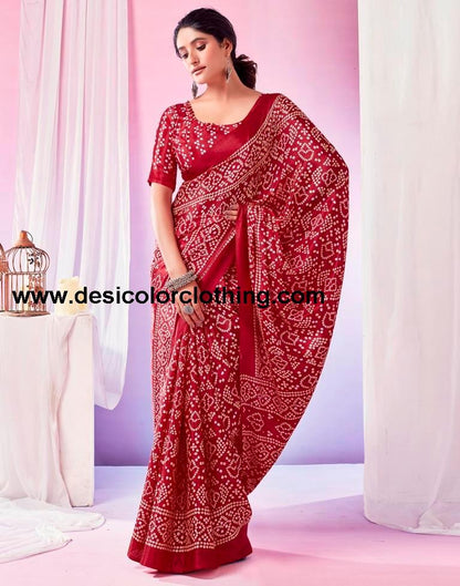 Red Silk Bandhani Saree