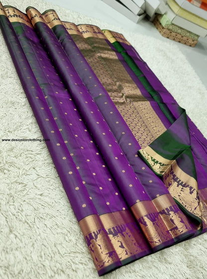 Kanchipuram 100% Pure Handwoven Silk Saree with Pallakku Border