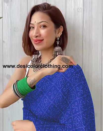 Royal Blue Bandhani Georgette Saree