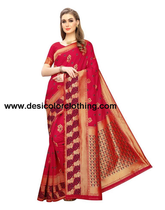 Red Coloured Poly Silk Jacquard Partywear saree