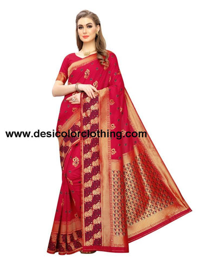 Red Coloured Poly Silk Jacquard Partywear saree