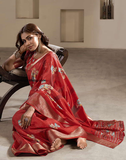 Red Silk Printed Saree