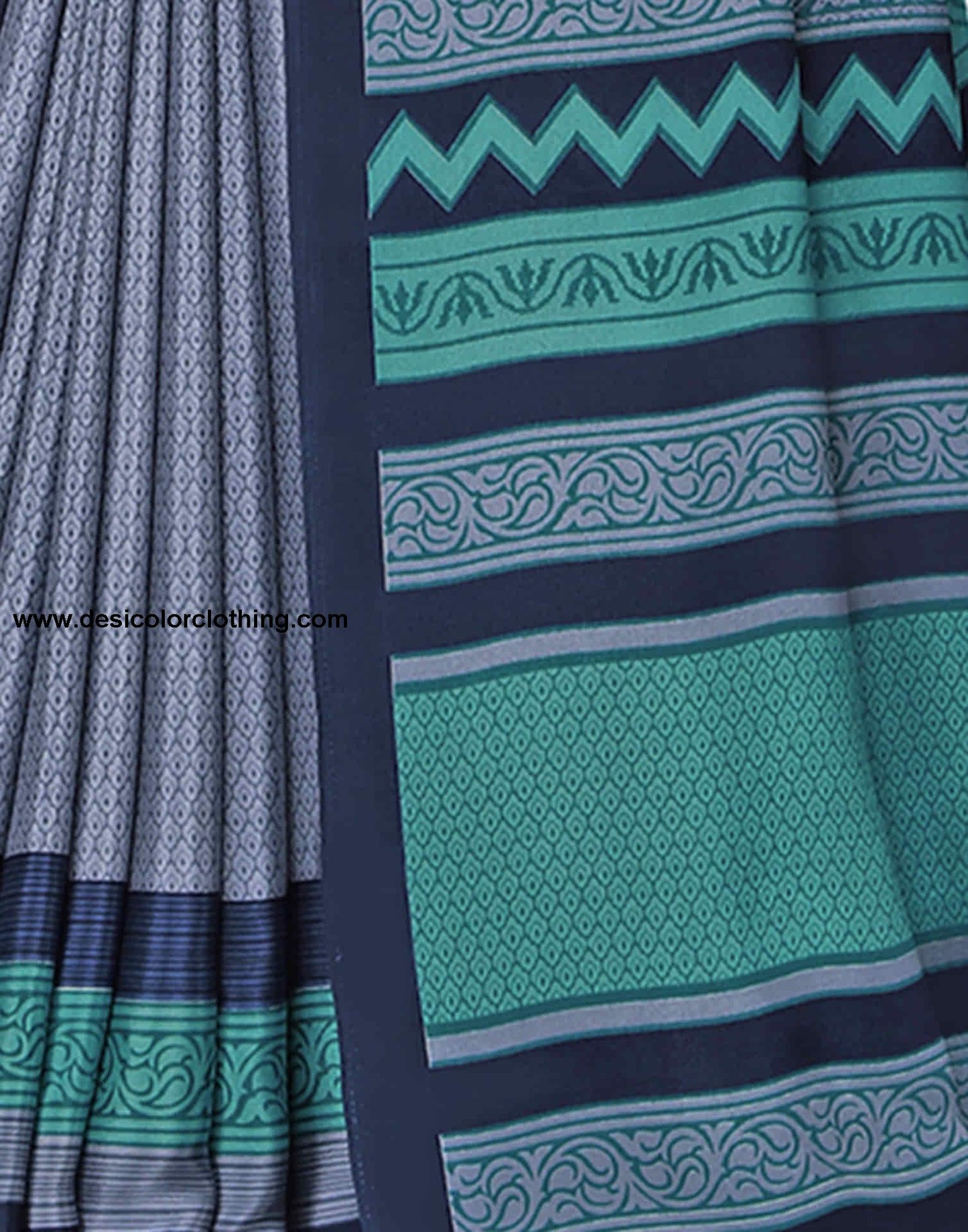 Dusty Blue Polyester Printed Saree