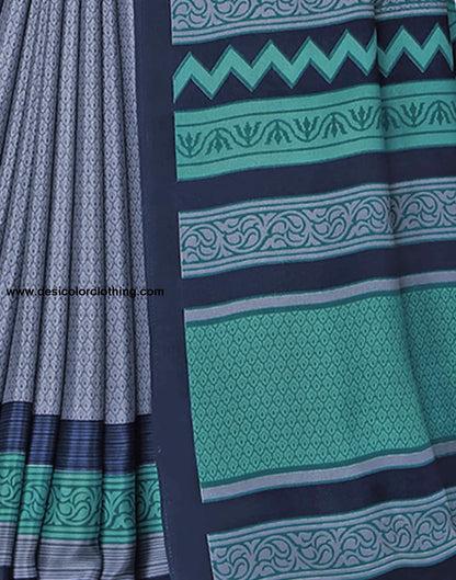 Dusty Blue Polyester Printed Saree