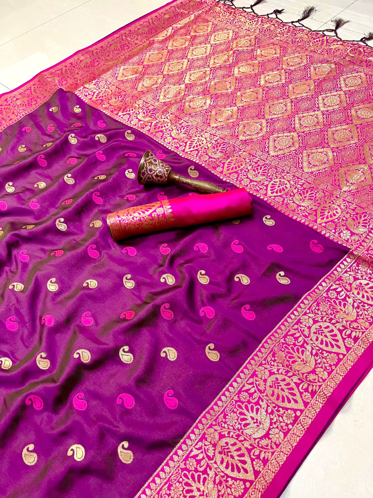 Product Image - Exquisite Pure Soft Satin Banarasi Silk Saree with Original Gold Jari