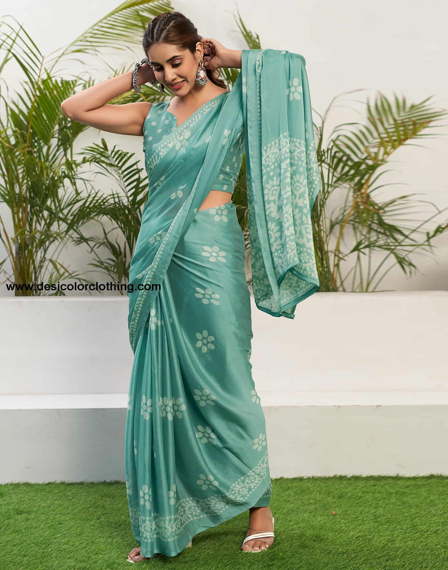 Soft Turquoise Chiffon Printed Saree
