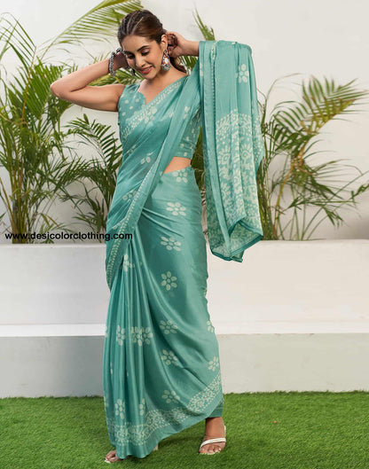 Soft Turquoise Chiffon Printed Saree