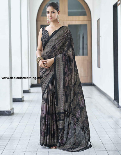 Black Georgette Printed Saree