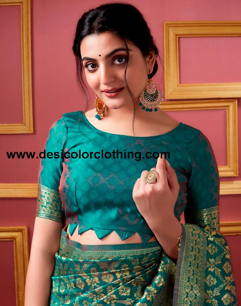 Teal Blue Silk Weaving Saree
