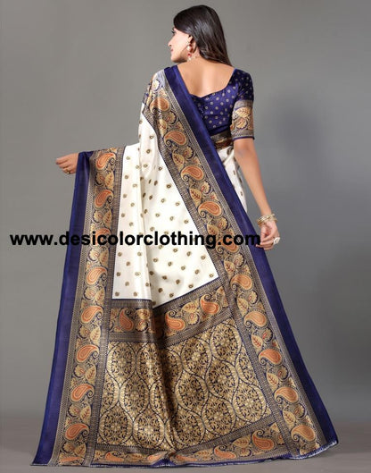 White Printed Silk Saree