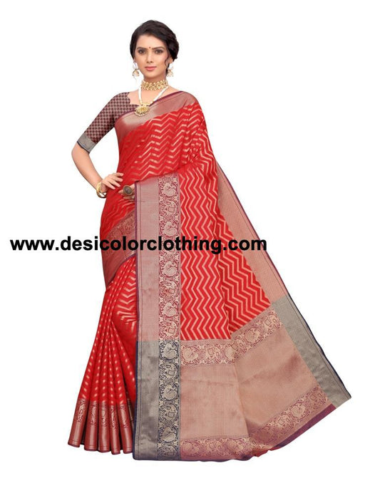 Red Coloured Poly Silk Jacquard Partywear saree
