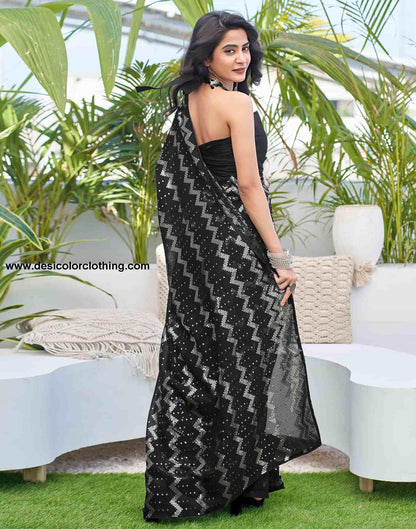 Black Georgette Sequence Saree