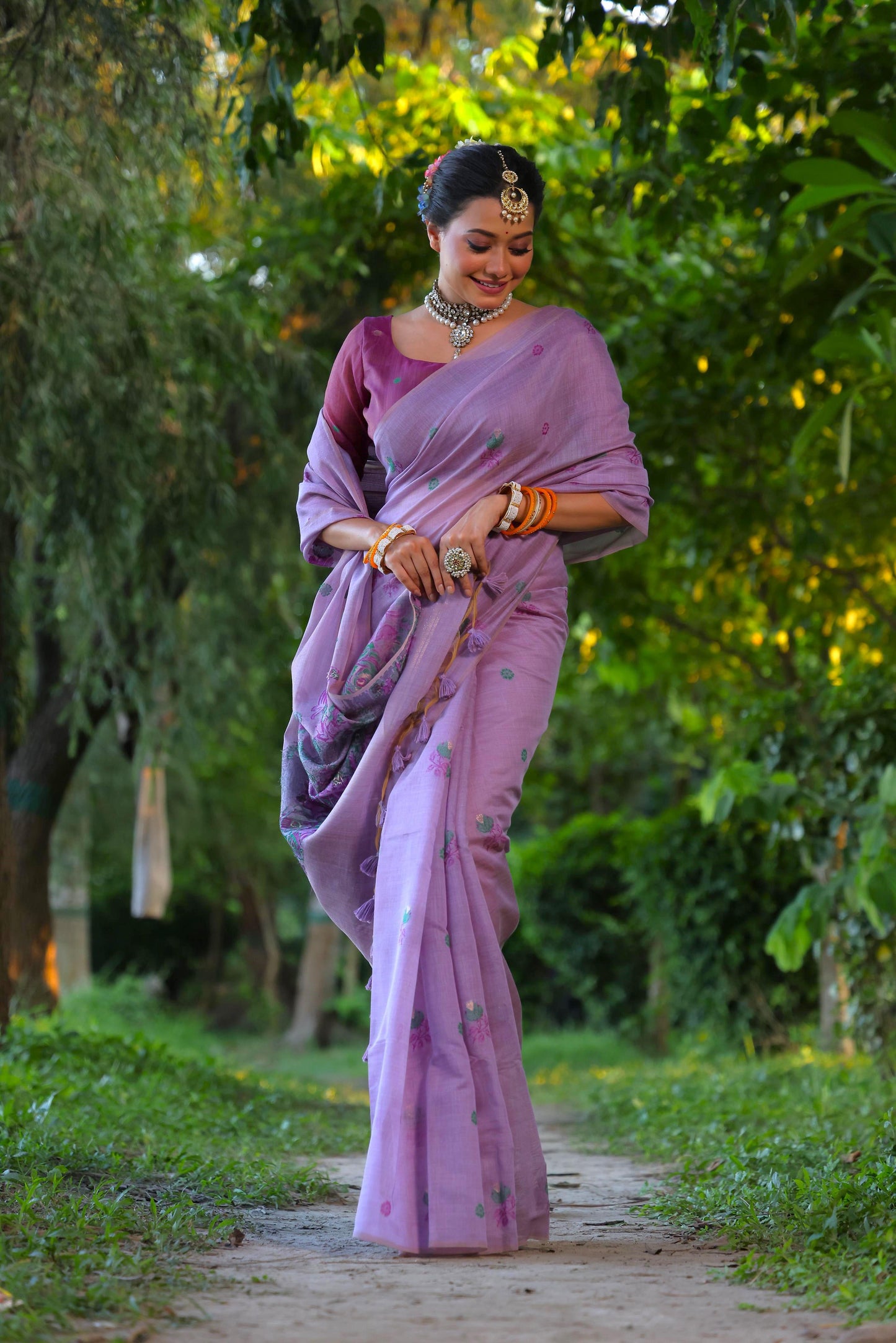 Product Image - Designer Muga Cotton Saree with Floral Weaving