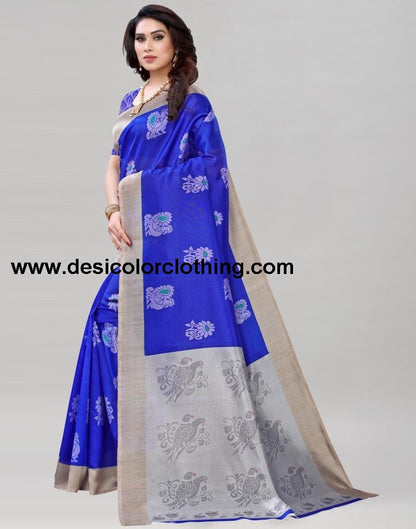 Royal Blue Silk Printed Saree | 1932S454