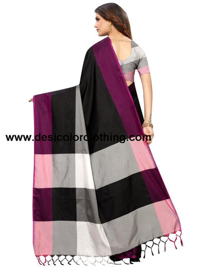 Black Coloured Poly Silk Woven Stripes Casual saree
