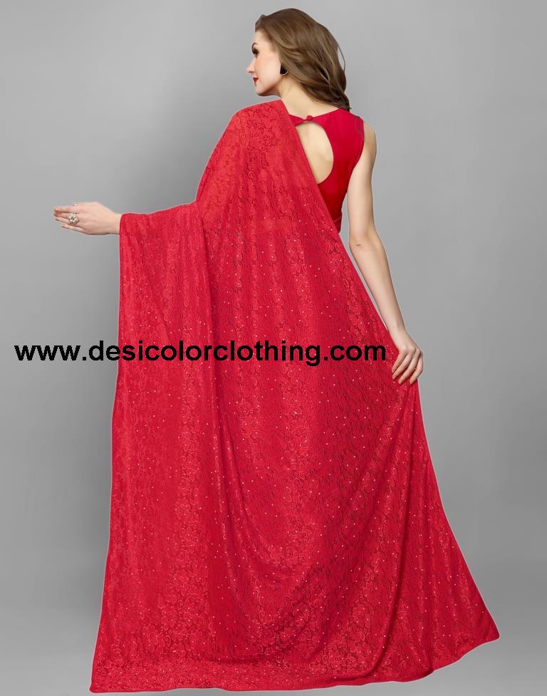 Red Coloured Russell Net Partywear saree