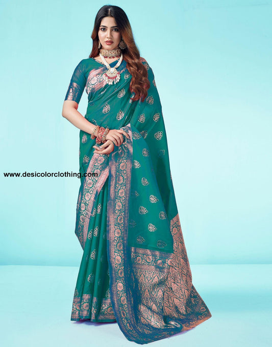 Rama Green Jacquard Silk Saree