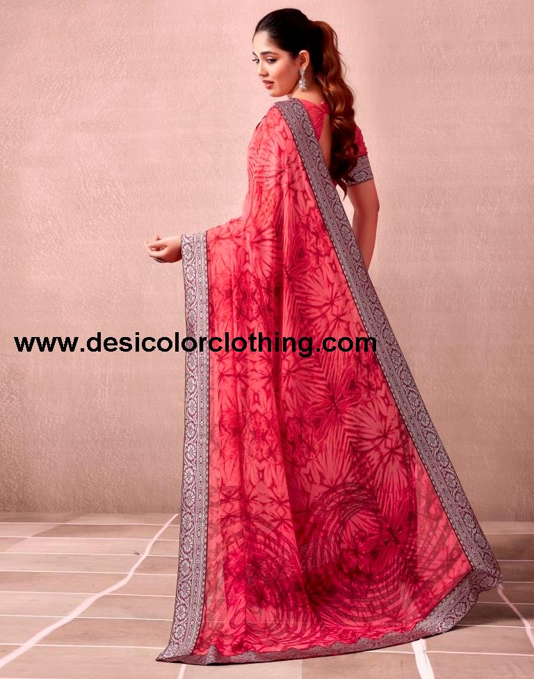 Red Georgette Printed  Saree
