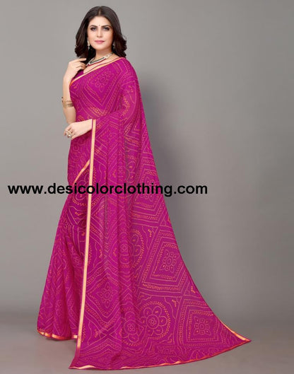 Pink Bandhani Printed Saree
