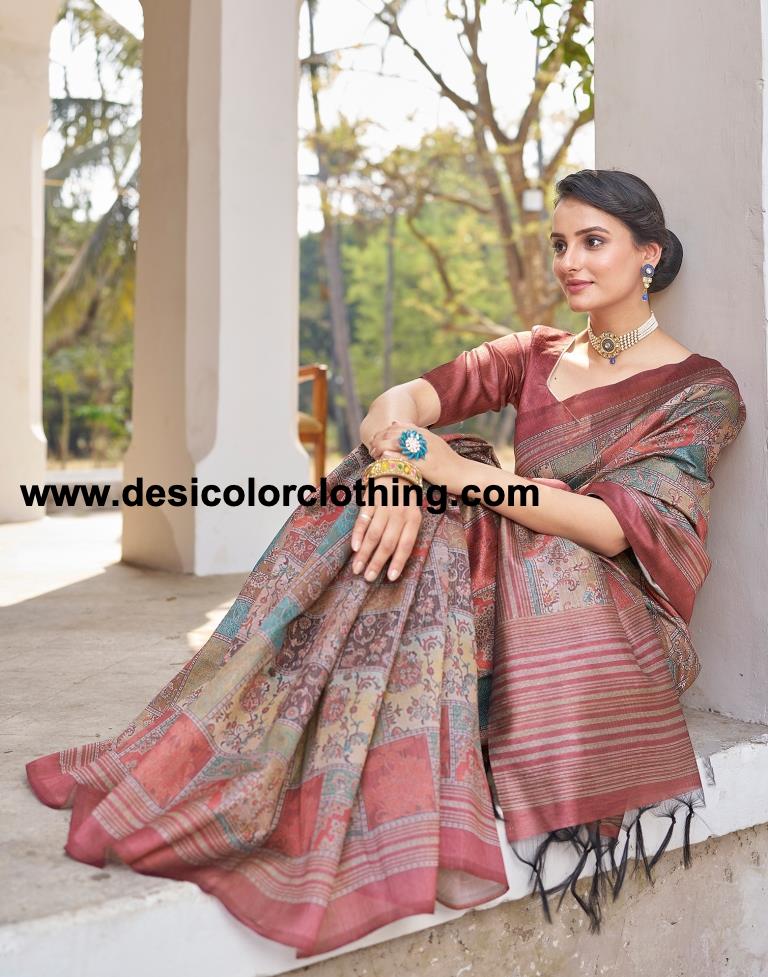 Rust Silk Printed Ready To Wear