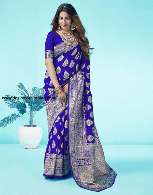 Royal Blue Jacquard Silk Saree