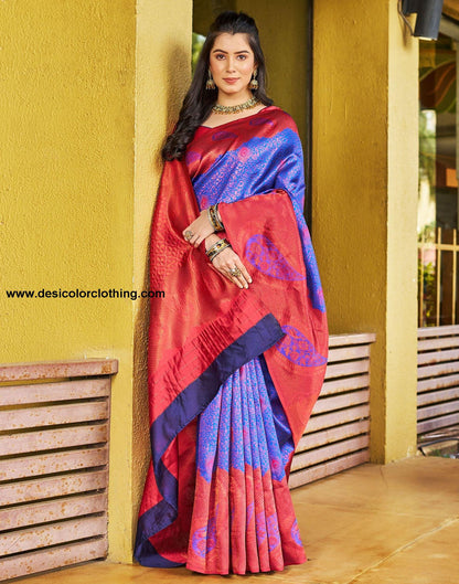 Royal Blue Jacquard Silk Saree