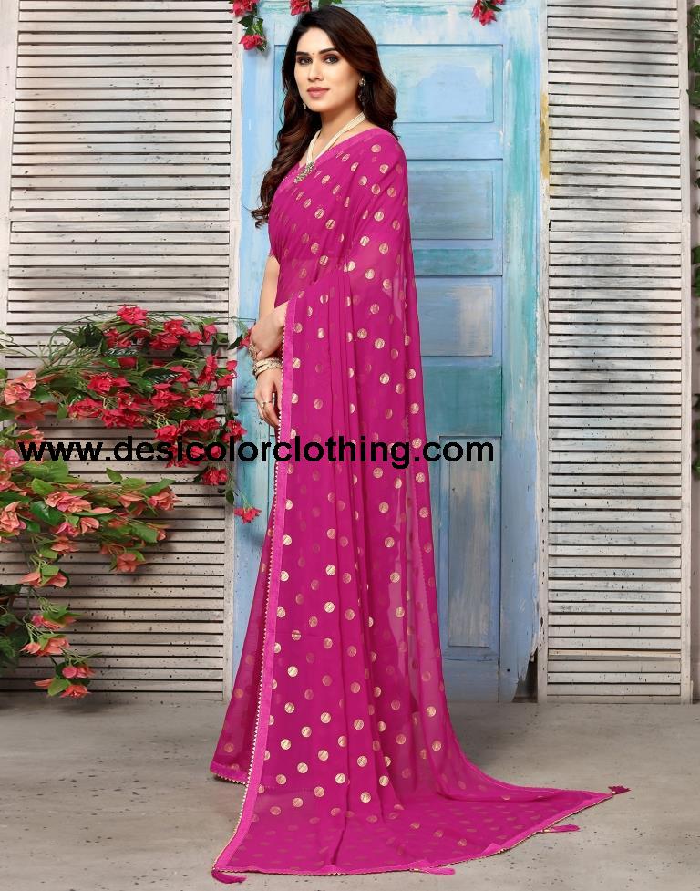 Rani Pink Georgette Printed Saree