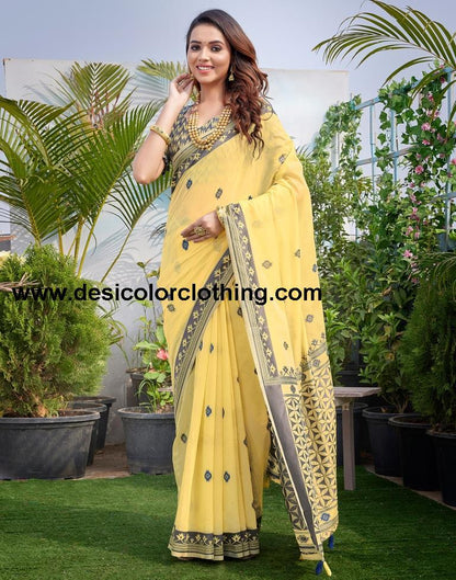 Yellow Silk Plain Sarees