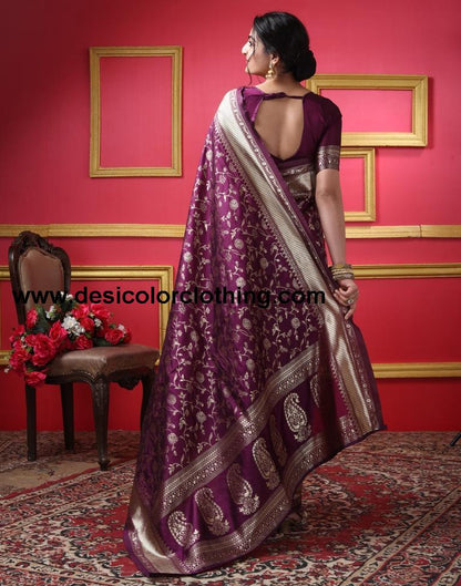 Dark Maroon Silk Plain Saree