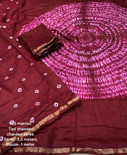 Product Image - Exquisite Pure Chanderi Hand Tie-Dye Bandhani Saree