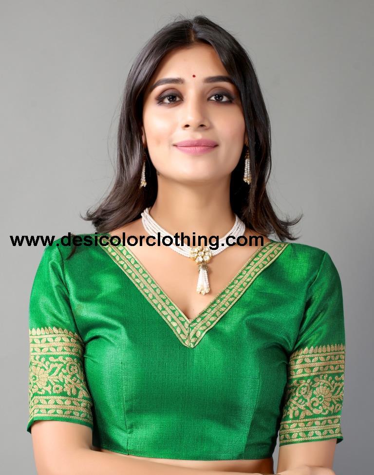 Parrot Green Printed Silk Saree