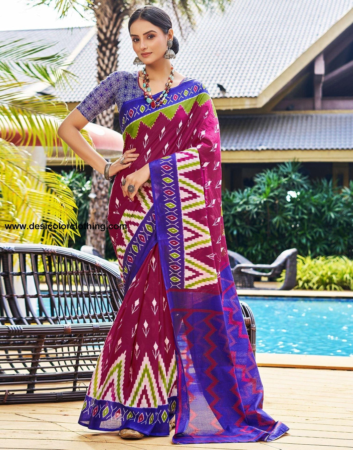 Pink Printed Cotton Pre-Draped Saree