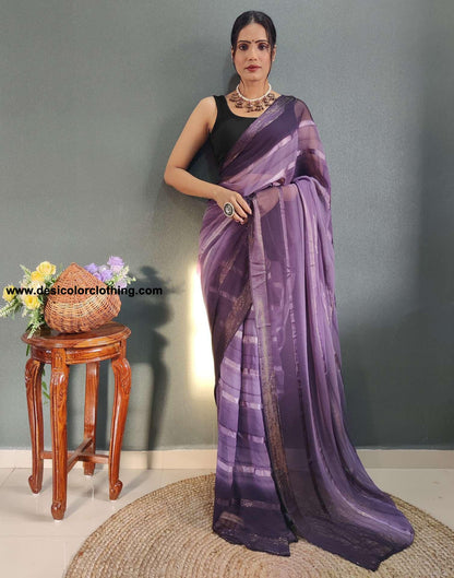 Dusty Lavender Weaving Georgette Pre-draped Saree