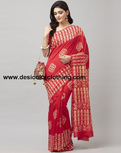 Pink Coloured Poly Cotton Printed Casual saree