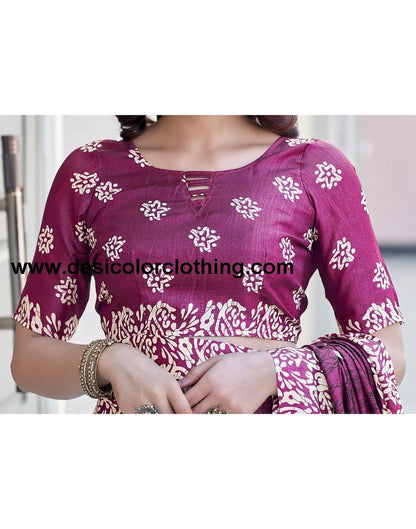 Dark Purple Silk Printed Saree