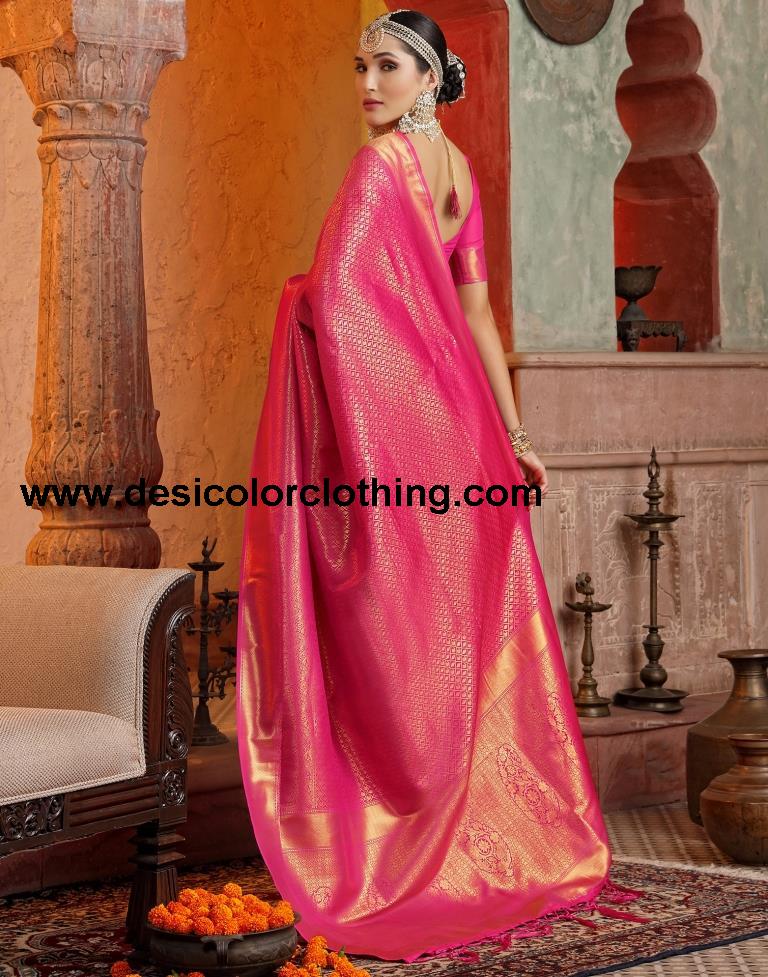Rani Pink Banarasi Silk Weaving Saree