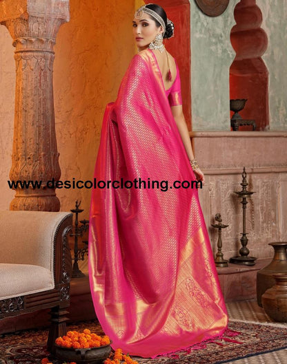 Rani Pink Banarasi Silk Weaving Saree