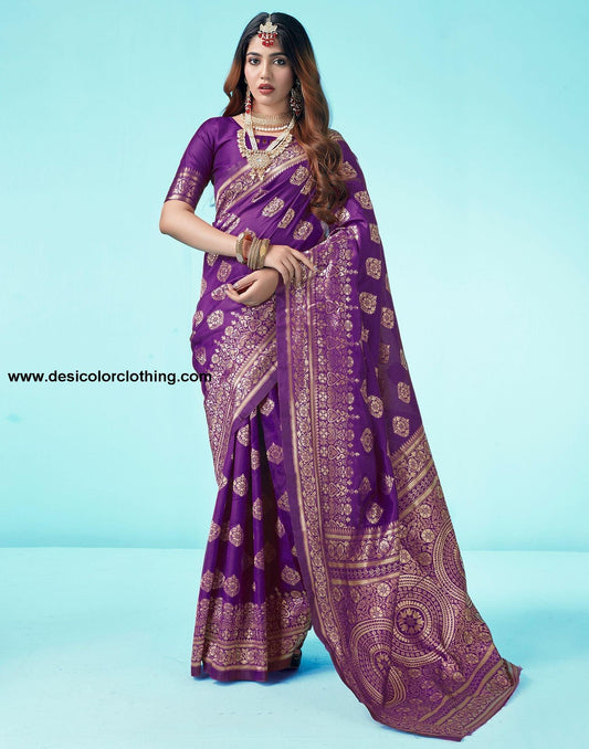 Dark Purple Jacquard Silk Saree