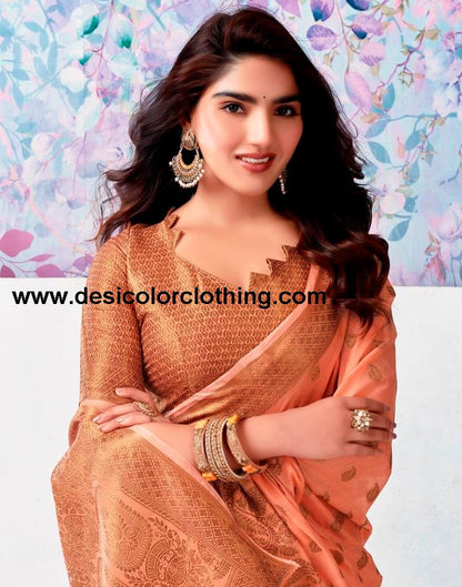 Peach Silk Plain Saree