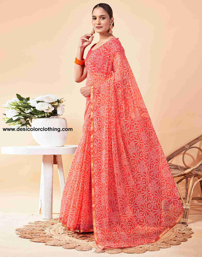 Peach Chiffon Printed Saree