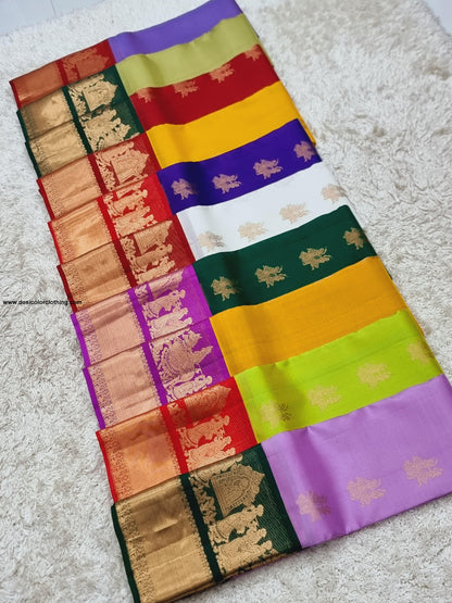 Kanchipuram 100% Pure Handwoven 1G Gold Zari Korvai Silk Saree with Big Border